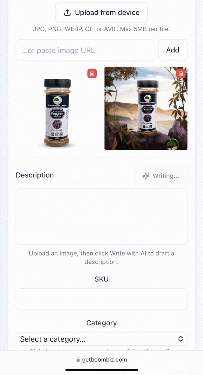 AI product description writer preview